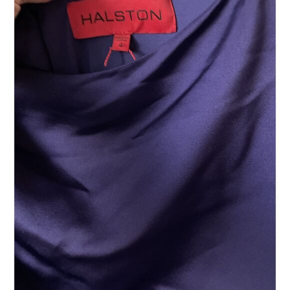 New $645 Halston Lissandra Draped Satin Trumpet Gown in Purple Size 4 - Picture 5 of 6